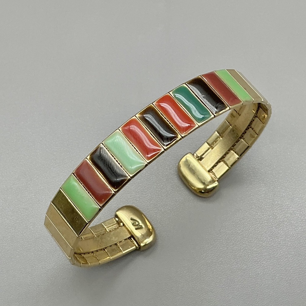 Liz Claiborne Bracelet Cuff Multicolor Enamel Inlay Gold Tone Womens Jewelry‎
